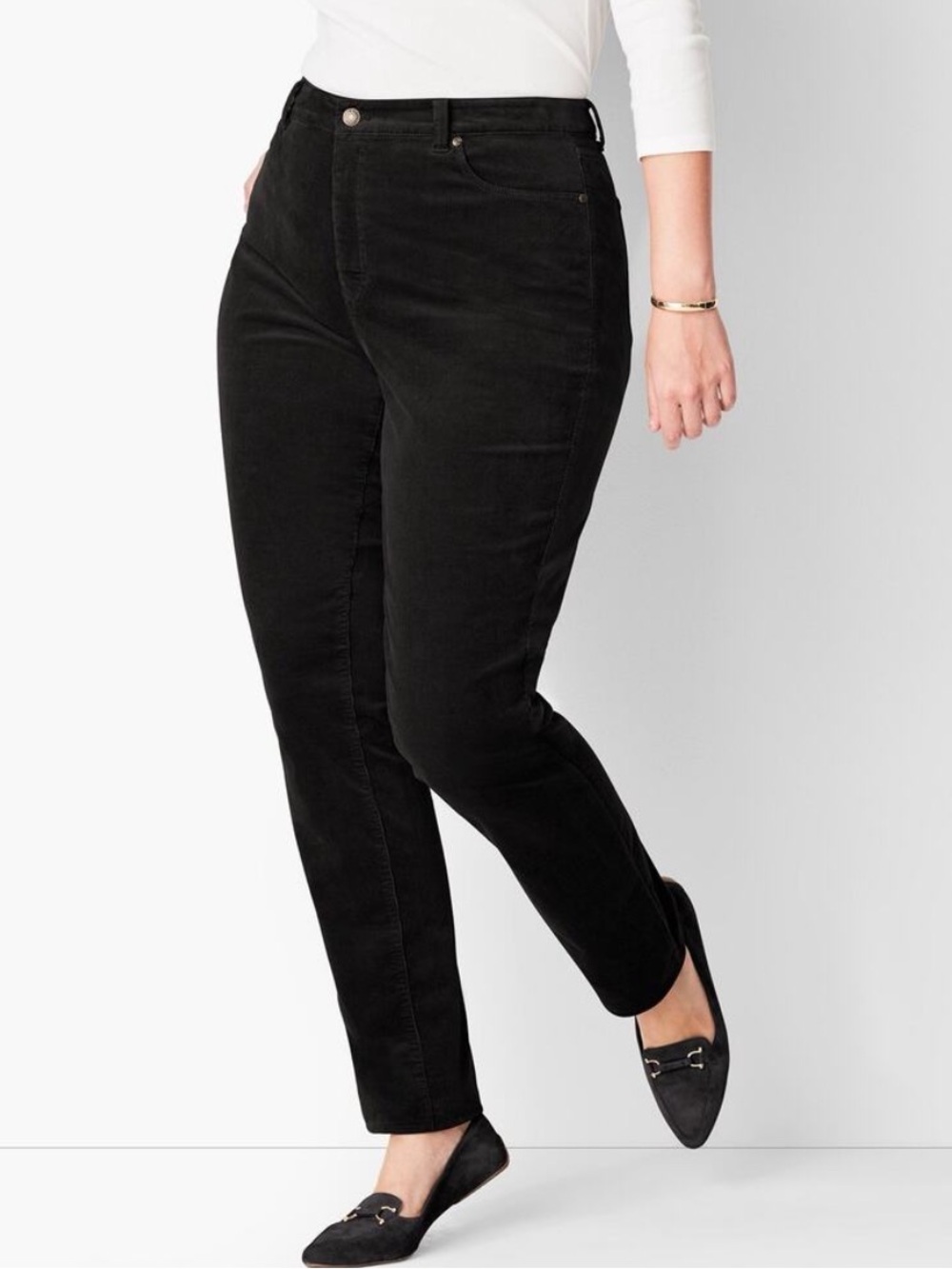 Talbots Woman Petites Heritage Black Corduroy Slim Straight Leg Pants 20WP